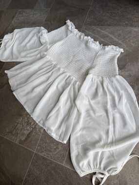 Streetwear Society Off-Shoulder Smocked Peasant Blouse Sm balloon sleeves NWOT